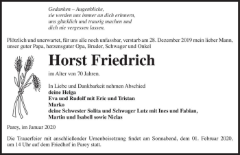 Traueranzeige von Horst Friedrich  von Magdeburger Volksstimme