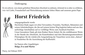 Traueranzeige von Horst Friedrich  von Magdeburger Volksstimme