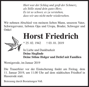 Traueranzeige von Horst Friedrich  von Magdeburger Volksstimme