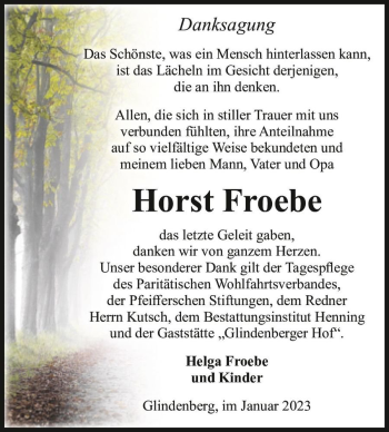 Traueranzeige von Horst Froebe  von Magdeburger Volksstimme