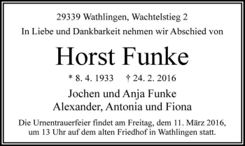 Traueranzeige von Horst Funke  von Magdeburger Volksstimme