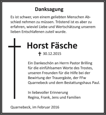Traueranzeige von Horst Fäsche  von Magdeburger Volksstimme