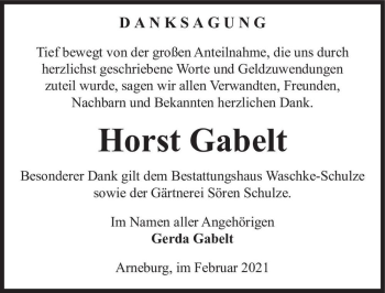 Traueranzeige von Horst Gabelt  von Magdeburger Volksstimme