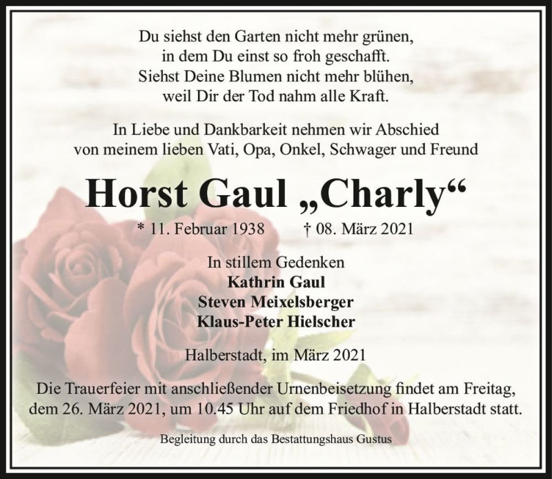  Traueranzeige für Horst Gaul ,,Charly