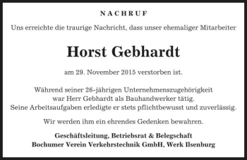 Traueranzeige von Horst Gebhardt  von Magdeburger Volksstimme