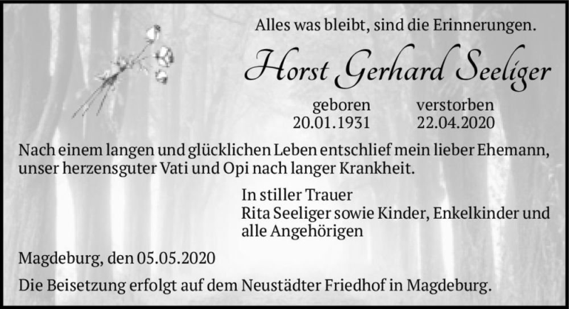  Traueranzeige für Horst Gerhard Seeliger  vom 05.05.2020 aus Magdeburger Volksstimme