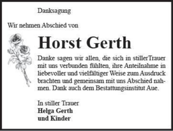 Traueranzeige von Horst Gerth  von Magdeburger Volksstimme