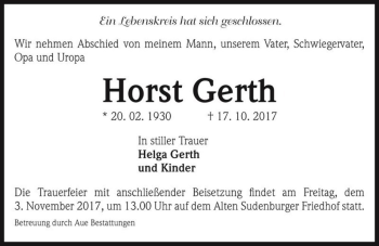 Traueranzeige von Horst Gerth  von Magdeburger Volksstimme