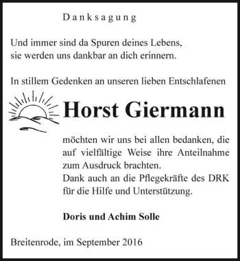 Traueranzeige von Horst Giermann  von Magdeburger Volksstimme