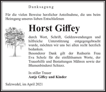 Traueranzeige von Horst Giffey  von Magdeburger Volksstimme