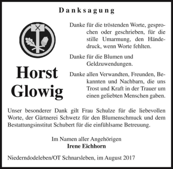 Traueranzeige von Horst Glowig  von Magdeburger Volksstimme