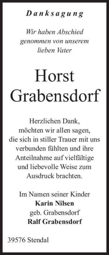 Traueranzeige von Horst Grabensdorf  von Magdeburger Volksstimme