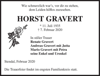 Traueranzeige von Horst Gravert  von Magdeburger Volksstimme