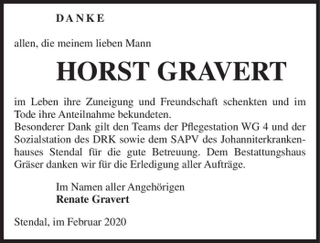 Traueranzeige von Horst Gravert  von Magdeburger Volksstimme