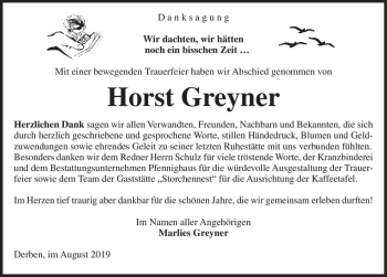 Traueranzeige von Horst Greyner  von Magdeburger Volksstimme