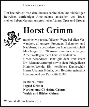 Traueranzeige von Horst Grimm  von Magdeburger Volksstimme