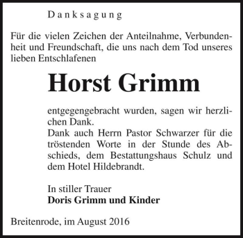 Traueranzeige von Horst Grimm  von Magdeburger Volksstimme