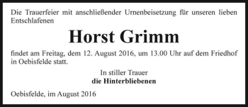 Traueranzeige von Horst Grimm  von Magdeburger Volksstimme