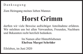 Traueranzeige von Horst Grimm  von Magdeburger Volksstimme