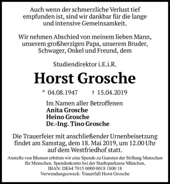 Traueranzeige von Horst Grosche  von Magdeburger Volksstimme