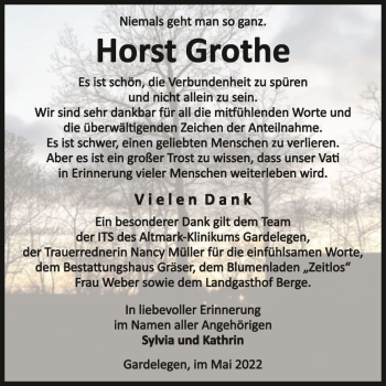 Traueranzeige von Horst Grothe  von Magdeburger Volksstimme