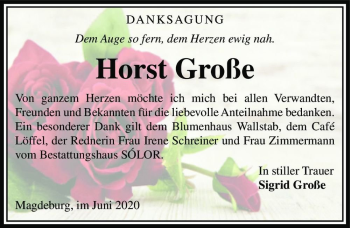 Traueranzeige von Horst Große  von Magdeburger Volksstimme
