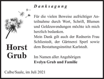 Traueranzeige von Horst Grub  von Magdeburger Volksstimme