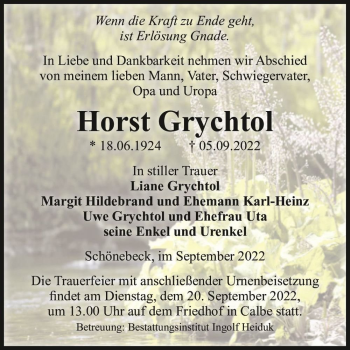Traueranzeige von Horst Grychtol  von Magdeburger Volksstimme