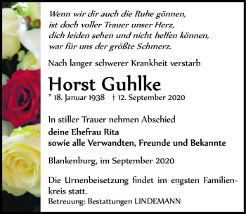 Traueranzeige von Horst Guhlke  von Magdeburger Volksstimme