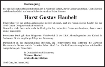 Traueranzeige von Horst Gustav Haubelt  von Magdeburger Volksstimme