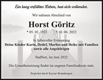Traueranzeige von Horst Göritz  von Magdeburger Volksstimme