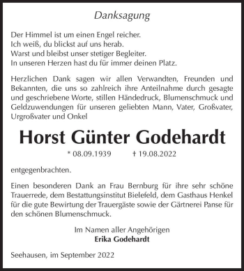 Traueranzeige von Horst Günter Godehardt  von Magdeburger Volksstimme