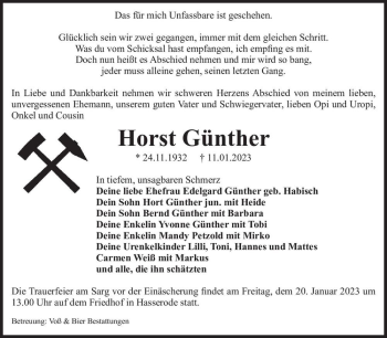Traueranzeige von Horst Günther  von Magdeburger Volksstimme