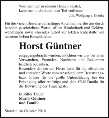 Traueranzeige von Horst Güntner  von Magdeburger Volksstimme