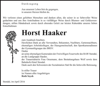 Traueranzeige von Horst Haaker  von Magdeburger Volksstimme