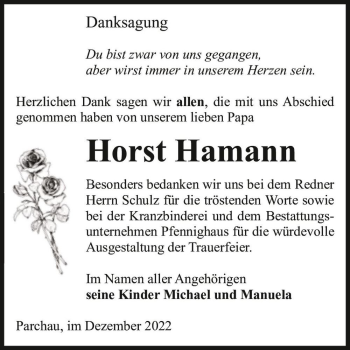 Traueranzeige von Horst Hamann  von Magdeburger Volksstimme