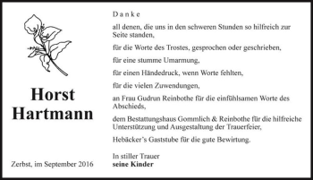 Traueranzeige von Horst Hartmann  von Magdeburger Volksstimme
