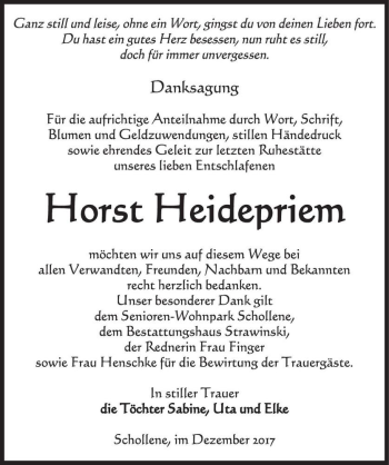 Traueranzeige von Horst Heidepriem  von Magdeburger Volksstimme