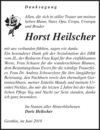 Traueranzeige von Horst Heilscher  von Magdeburger Volksstimme