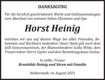 Traueranzeige von Horst Heinig  von Magdeburger Volksstimme