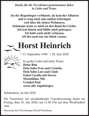 Traueranzeige von Horst Heinrich  von Magdeburger Volksstimme