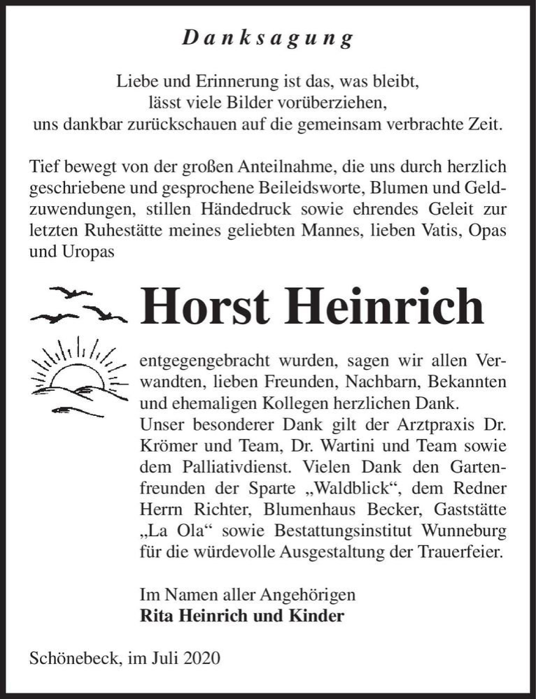  Traueranzeige für Horst Heinrich  vom 25.07.2020 aus Magdeburger Volksstimme