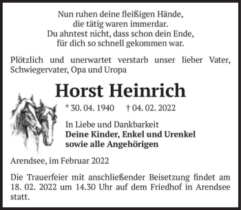 Traueranzeige von Horst Heinrich  von Magdeburger Volksstimme
