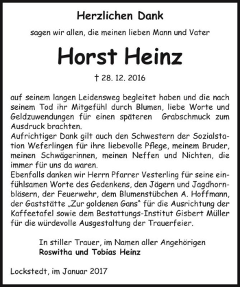 Traueranzeige von Horst Heinz  von Magdeburger Volksstimme