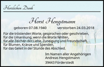 Traueranzeige von Horst Hengstmann  von Magdeburger Volksstimme