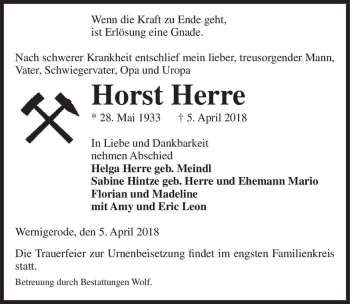 Traueranzeige von Horst Herre  von Magdeburger Volksstimme