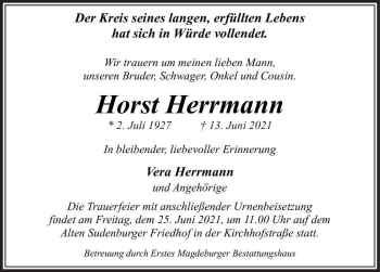 Traueranzeige von Horst Herrmann  von Magdeburger Volksstimme