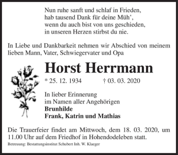 Traueranzeige von Horst Herrmann  von Magdeburger Volksstimme