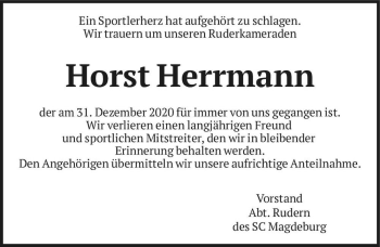 Traueranzeige von Horst Herrmann  von Magdeburger Volksstimme