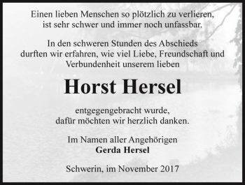 Traueranzeige von Horst Hersel  von Magdeburger Volksstimme